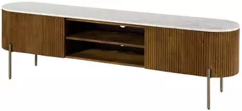 Massivmoebel24 Barcelona TV-Board Mango Massivholz 180x36x51cm braun/Marmor wei&szlig; (09-310-344-2011)