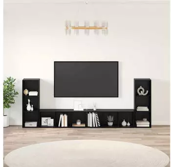 vidaXL TV-Schrank-Set 4-tlg. wandmontiert Schwarz Eichen-Optik 37x35x107,5cm (3393523)