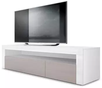 Vladon Valencia TV-Lowboard 1 offenes Fach 2 Klappen Wei&szlig; matt/Sandgrau Hochglanz 155x46x40cm (50000495)