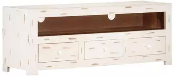 vidaXL TV-Schrank Massives Akazienholz 110x30x40cm Wei&szlig;