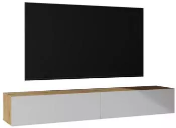 Mai & Mai Fernsehschrank02 Hänge-Lowboard 200x40,2x30cm Soft-Close, Kerneiche + Matt Weiß (Fernsehschrank02)