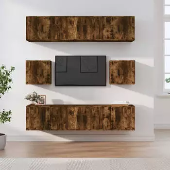 vidaXL TV-Schrank-Set 8-tlg. R&auml;uchereiche Holzwerkstoff (3188675)