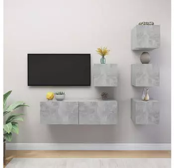 vidaXL TV-Schrank-Set 5-tlg. Holzwerkstoff Betongrau (3079142)