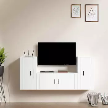 vidaXL TV-Schrank-Set 3-tlg. Wei&szlig; Holzwerkstoff (3188534)