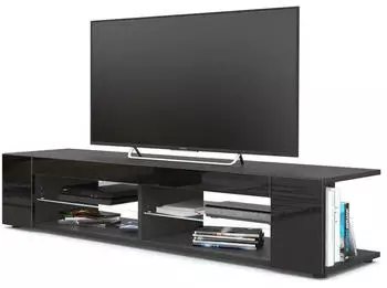 Vladon Movie TV-Lowboard 4 offene F&auml;cher Schwarz matt/Hochglanz (50003945)