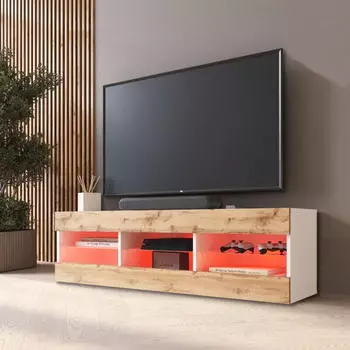 Komodee Tivoli Lowboard Weiß/Eiche Wotan 140cm, RGB LED (Tivoli 140)