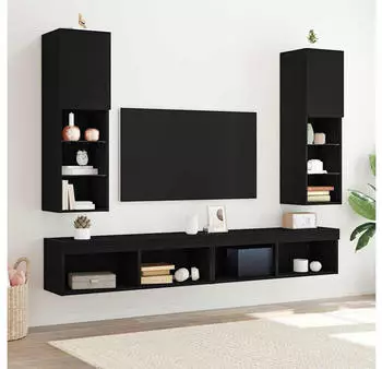 vidaXL TV-Schrank 2er-Set Holzwerkstoff Schwarz Eiche-Optik 30,5x30x102cm (862199)