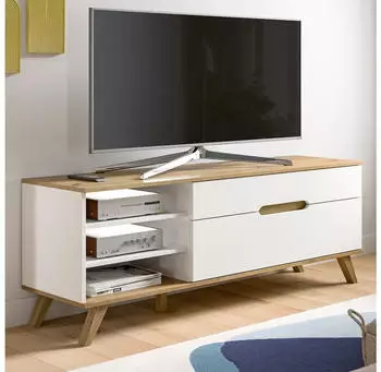 Inn.Furn Hygge TV-Lowboard Wei&szlig;/Eiche 140cm Soft-Close (Hygge)