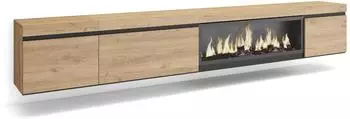 Skraut Home TV-Möbel mit elektrischem Kamin XXL, wandhängend, Eiche, 288x45x35cm (493_102_02)