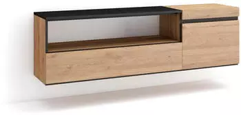 Skraut Home TV-Wandschrank 150x45x35cm, bis 65", Eiche & Schwarz (53_3)