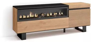 Skraut Home TV-Schrank mit elektrischem Kamin, Industriedesign, 150x35x57cm, bis 65", Eiche (431_6)
