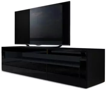 Vladon Valencia TV-Lowboard 1 offenes Fach, 2 Klappen, Schwarz matt/Hochglanz (50000511)