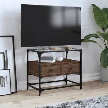 vidaXL TV-Schrank mit Glasplatte Braun Eiche 60x35x51cm Holzwerkstoff (846058)