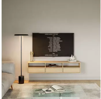 Selsey Framme TV-Lowboard h&auml;ngend 150cm 3 Klappen offene Ablagen Eichenholzoptik (Framme)