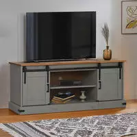 vidaXL TV-Schrank HALDEN 2 Schiebet&uuml;ren Grau 150x40x60 cm Massivholz