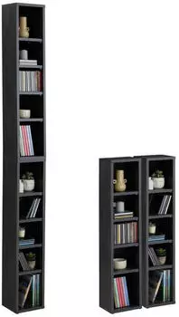 Caro M&ouml;bel Chart CD/DVD-Regal 2-teilig, 10 F&auml;cher, Esche Grau, 20x187cm