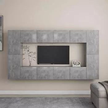 vidaXL TV-Schrank-Set 8-tlg. Betongrau Holzwerkstoff (3079089)