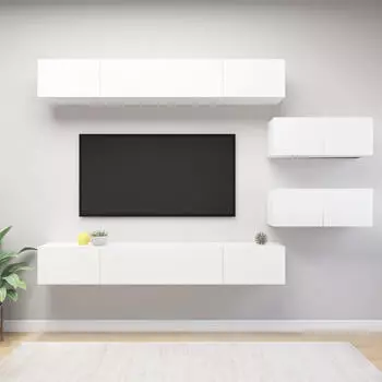 vidaXL TV-Schrank-Set 6-tlg., Holzwerkstoff, Wei&szlig; (3078728)