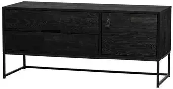 Livetastic Silas Lowboard Kiefer massiv, 2 Schubladen, 120x55x44cm, Schwarz (001883021509)