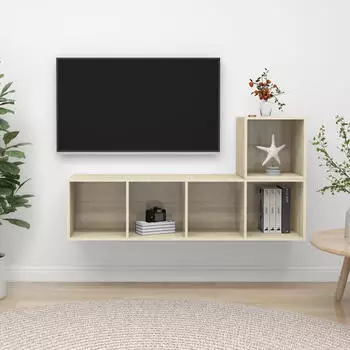 vidaXL TV-Schrank-Set 2-tlg. Holzwerkstoff Sonoma-Eiche (3079802)