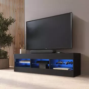 Komodee Tivoli TV-Lowboard 3 Fächer, Schwarz, 140x40.5x35.5cm, LED Blau (Tivoli)