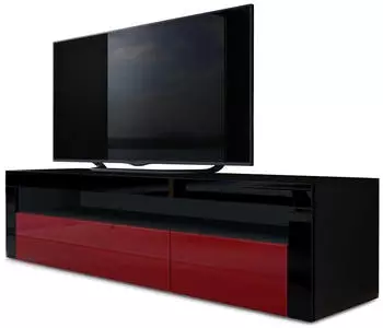 Vladon Valencia Lowboard 1 offenes Fach, 2 Klappen, Schwarz matt/Bordeaux Hochglanz (155x46x40cm)