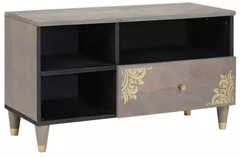 vidaXL TV-Schrank mit Schubladen Grau/Gold Massivholz Mango 80x33,5x46cm (4018789)