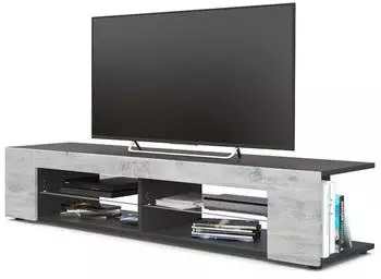 Vladon Movie TV-Lowboard 4 offene F&auml;cher, Schwarz matt/Beton Oxid-Optik, 134x29x39cm (50004796)