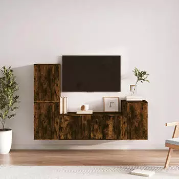 vidaXL TV-Schrank-Set 4-tlg. R&auml;uchereiche Holzwerkstoff (3188603)