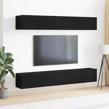 vidaXL TV-Schrank-Set 4-teilig Wandmontage Schwarz Eichen-Optik 100x30x30cm (3333050)