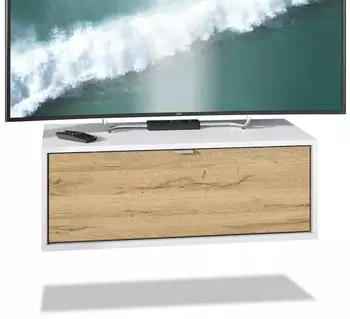 Vladon Lana 80 Lowboard mit Klappe, Wei&szlig; matt / Eiche Natur, 80x29x37cm