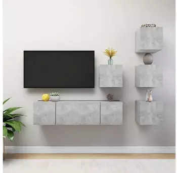 vidaXL TV-Schrank-Set 6-tlg. Betongrau Holzwerkstoff (3079140)