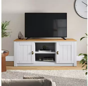 Idimex Bolton TV-Lowboard Kiefer Massivholz 2 T&uuml;ren 138x57x40cm wei&szlig;/braun
