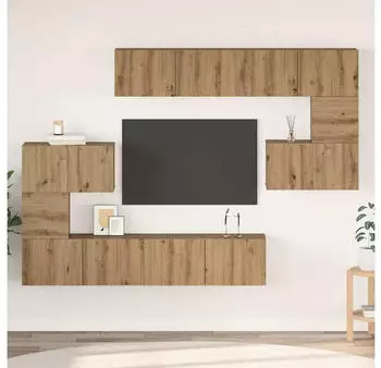 vidaXL TV-Schrankset Wandmontiert 8-tlg. Artisan-Eiche Holzwerkstoff (3393218)