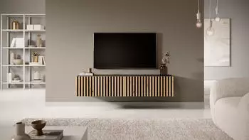 Selsey Telire TV-Lowboard h&auml;ngend 138,6cm Lamellenfronten Schwarz/Eiche