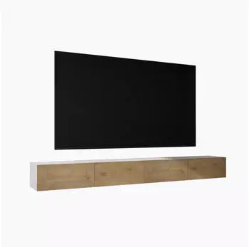 Mai & Mai Fernsehschrank02 Hänge-Lowboard 280x40,2x30cm Matt Weiß/Kerneiche Soft-Close (Fernsehschrank02)