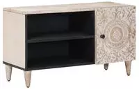 Tv-schr&auml;nk Mit Regal Wei&szlig; 80 X 31,5 X 46 Cm Massivholz Mango Vidaxl
