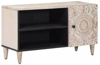 vidaXL TV-Schrank mit Regal Wei&szlig; Massivholz Mango 80x31,5x46cm (4018383)