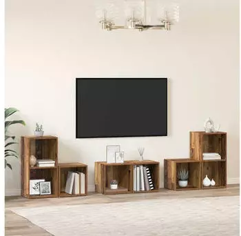 vidaXL TV-Schrankset Wandmontiert 6-teilig Altholz-Optik (3393162)