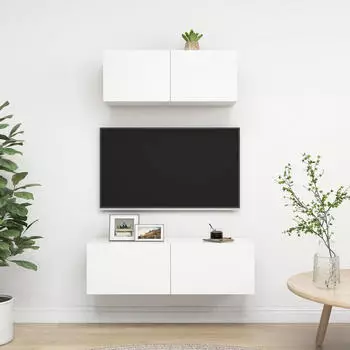 vidaXL TV-Schrank-Set 2-tlg. Wei&szlig; Holzwerkstoff (3078702)