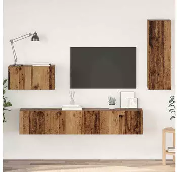 vidaXL Wand-TV-Schrank 4-teilig Altholz-Optik Holzwerkstoff (3393465)