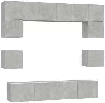 vidaXL TV-Schrank-Set 8-tlg. Betongrau Holzwerkstoff (3114409)