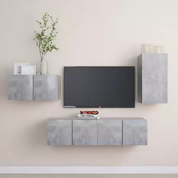 vidaXL TV-Schrank-Set 4-tlg. Betongrau Holzwerkstoff (3079097)