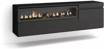 Skraut Home TV-Lowboard mit Elektrokamin, hängend, 150x45x35cm, bis 65", Schwarz (57_7_02)