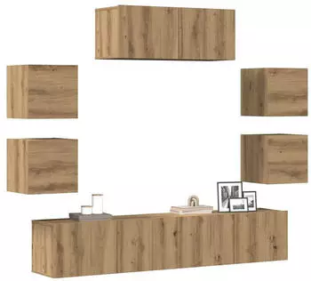 vidaXL TV-Schrank-Set 7-tlg. Wandmontage Holzwerkstoff Artisan-Eiche (3329014)