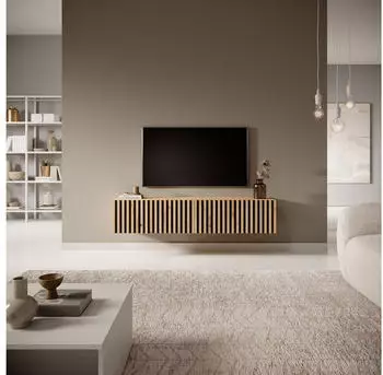 Selsey Telire TV-Schrank h&auml;ngend 138,6cm Artisan Eiche Schwarz Lamellenfront