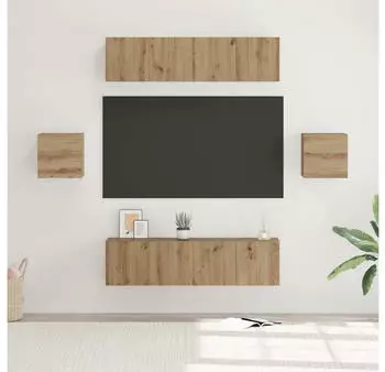 vidaXL TV-Schrankset Wandmontiert 6-tlg. Artisan-Eiche Holzwerkstoff (3393401)