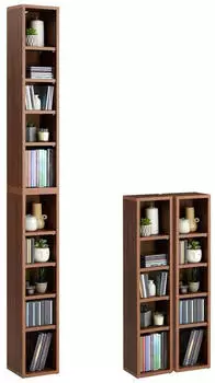 Caro M&ouml;bel Chart Medienregal 2-teilig, 10 F&auml;cher, Nussbaum, 20x187cm