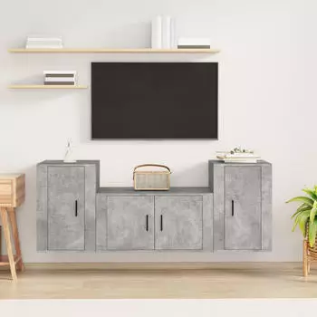 vidaXL TV-Schrank-Set 3-tlg. Betongrau Holzwerkstoff (3188506)