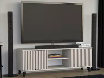 Beautysofa Home TV-Lowboard 2 Türen mit Lamellen, Push-to-Open, Kaschmir, 150x50x40cm